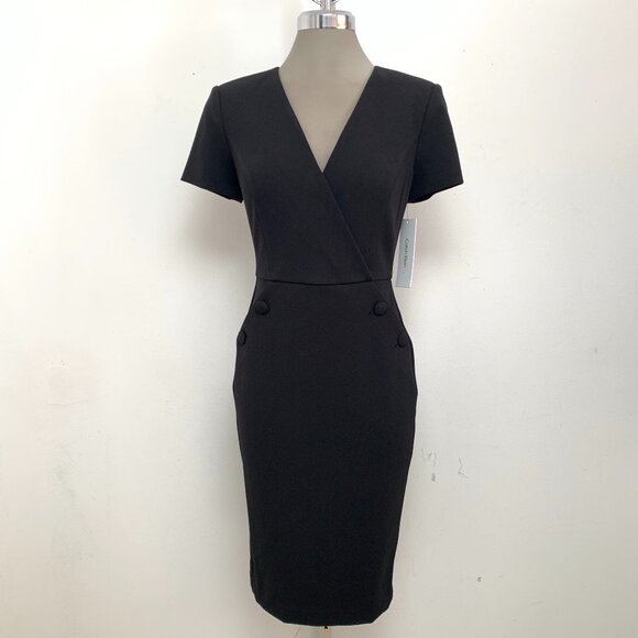 New CALVIN KLEIN Elegant at Work Timeless Black Sheath Dress Short Sleeve - Picture 1 of 8